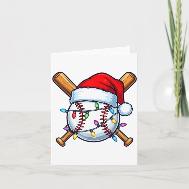 Tarjeta Baseball Christmas Lights Santa Christmas Baseball (Anverso)