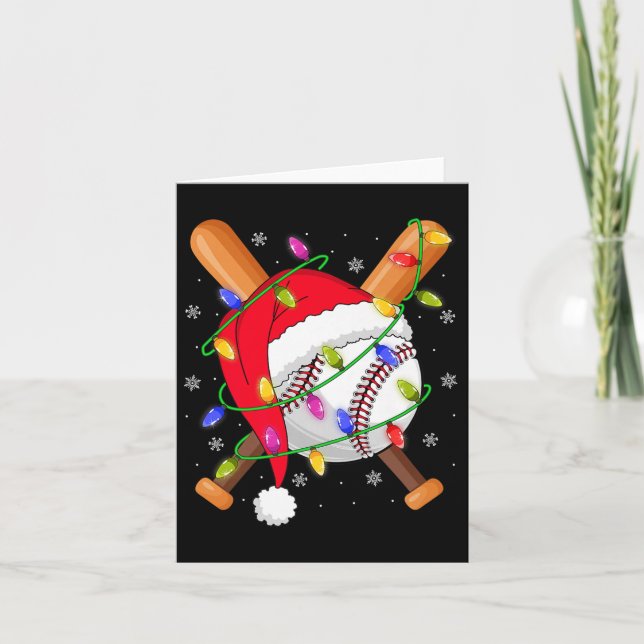 Tarjeta Baseball Christmas Lights Santa Hat Baseball Playe (Anverso)