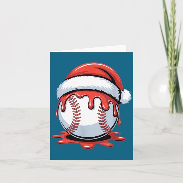 Tarjeta Baseball Christmas Santa Hat Dripng Festive Holida (Anverso)