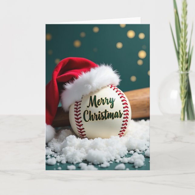 Tarjeta Baseball Holiday Merry Christmas Card (Anverso)