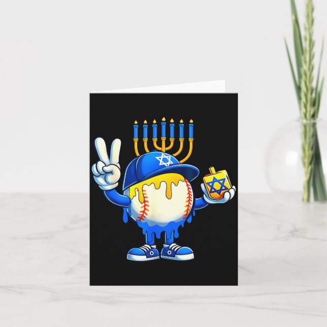 Tarjeta Baseball Ice Cream Drip Dreidel Happy Hanukkah Boy (Anverso)