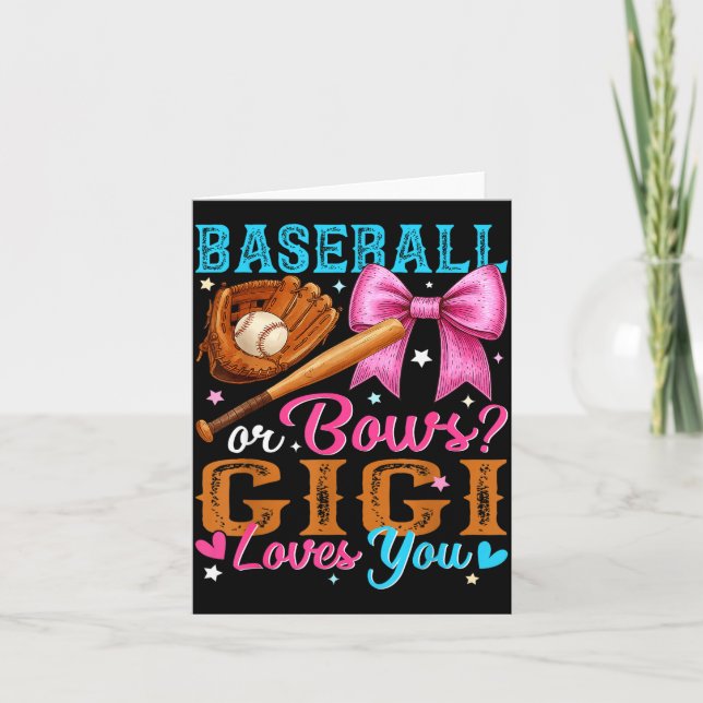 Tarjeta Baseball Or Bows Gigi Loves You Gender Reveal Baby (Anverso)