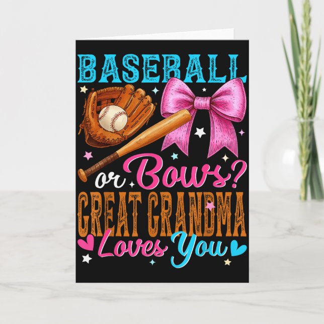 Tarjeta Baseball Or Bows Great Grandma Loves You Gender Re (Anverso)