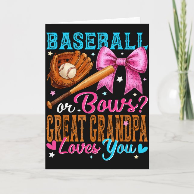 Tarjeta Baseball Or Bows Great Grandpa Loves You Gender Re (Anverso)
