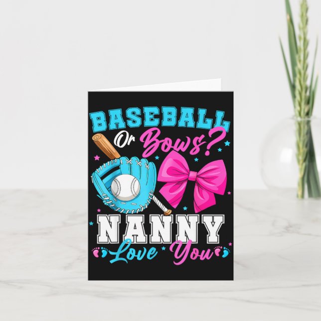 Tarjeta Baseball Or Bows Nanny Loves You Gender Reveal Fam (Anverso)