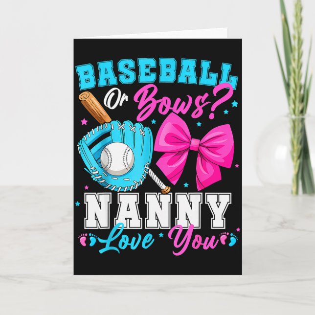 Tarjeta Baseball Or Bows Nanny Loves You Gender Reveal Fam (Anverso)