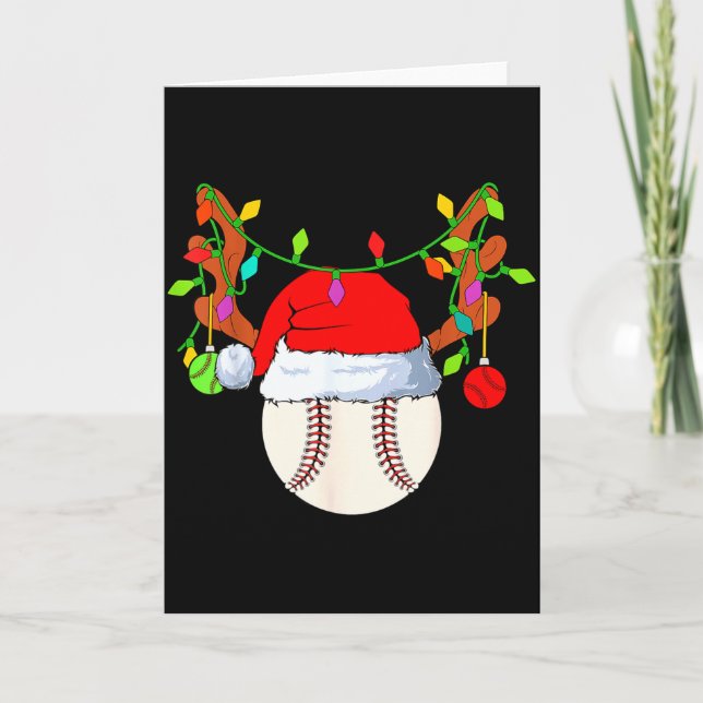 Tarjeta Baseball Reindeer Santa Hat Christmas  (Anverso)