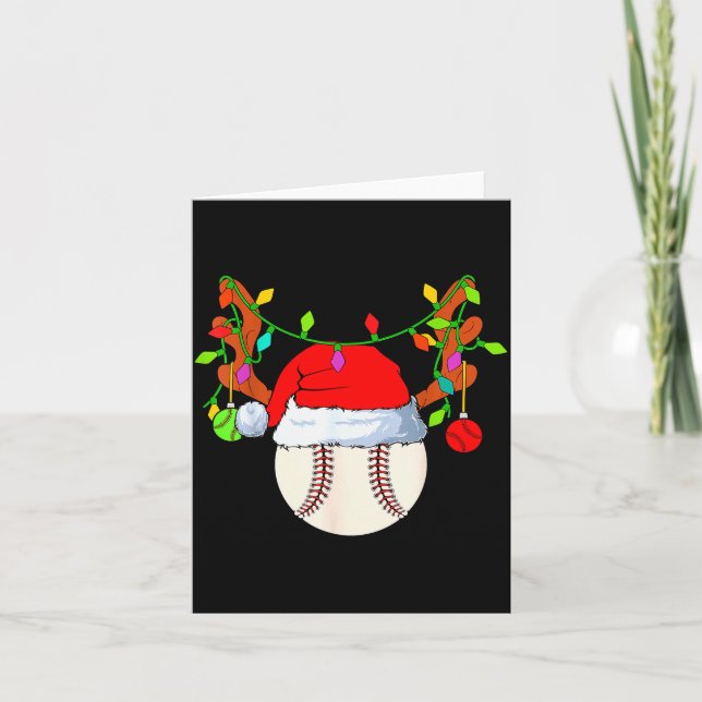 Tarjeta Baseball Reindeer Santa Hat Christmas  (Anverso)