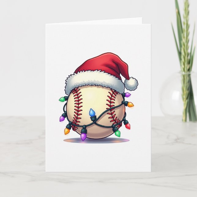 Tarjeta Baseball Santa Hat Holiday Lights (Anverso)