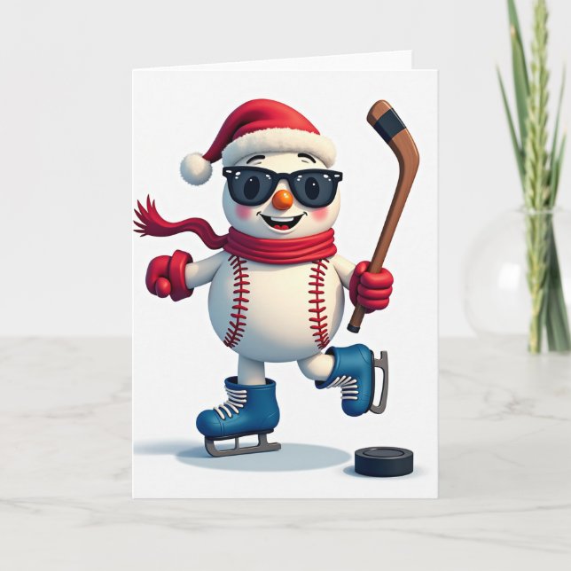 Tarjeta Baseball Snowman Greeting Card (Anverso)