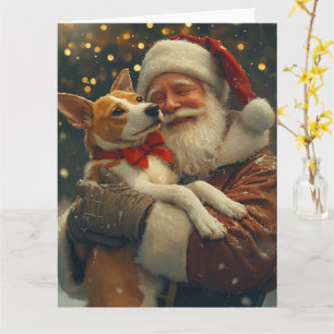 Tarjeta Basenji con Santa Claus Navidad Festiva