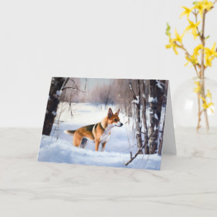 Tarjeta Basenji deja que nieve Navidades
