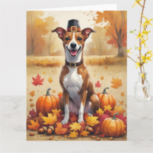 Tarjeta Basenji En Otoño Deja El Arte De Acción De Gracias
