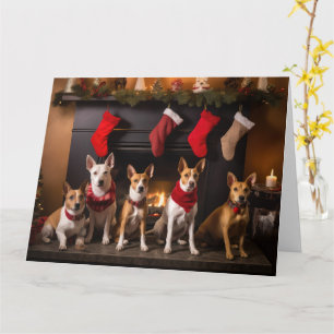 Tarjeta Basenji por los Navidades de la chimenea