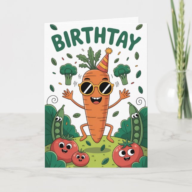 Tarjeta Bash de cumpleaños de Guay Carrot - Funny Garden F (Anverso)