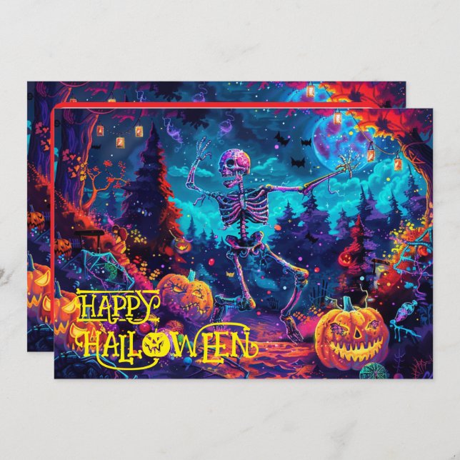 Tarjeta Bash de Halloween para huesos de Boo-gee (Anverso / Reverso)