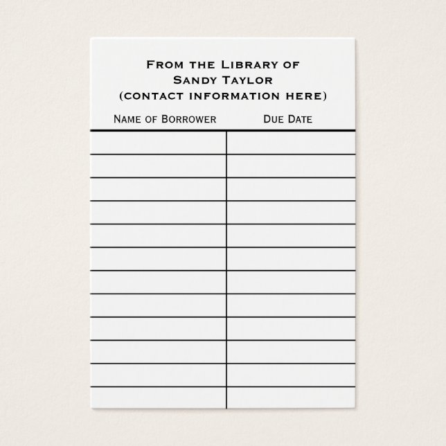Tarjeta básica de inserción de libros. (Frente)