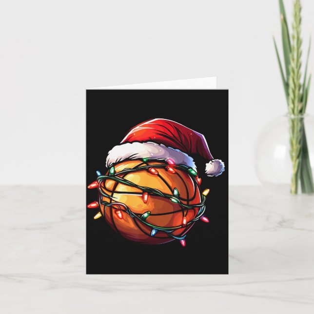 Tarjeta Basketball Christmas Lights Santa Hat Basketball P (Anverso)