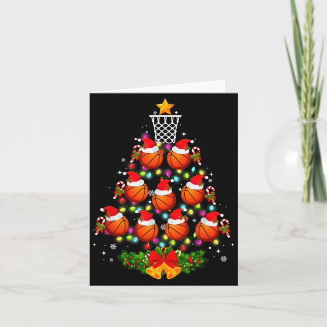 Tarjeta Basketball Christmas Tree Lights Red Santa Hat Xma (Anverso)