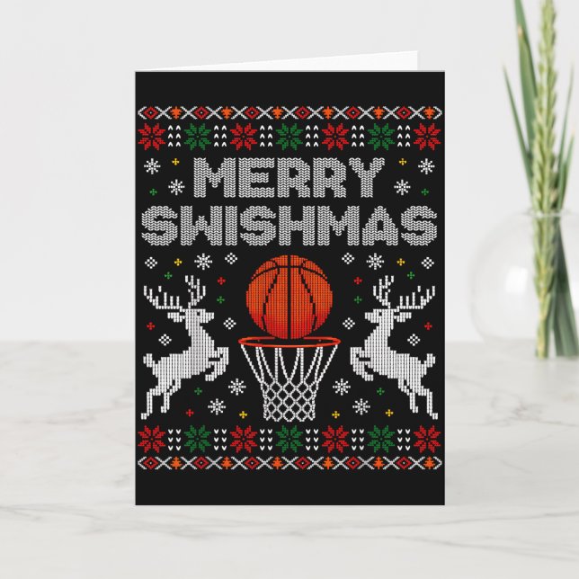 Tarjeta Basketball Christmas Ugly Sweater Merry Swishmas M (Anverso)