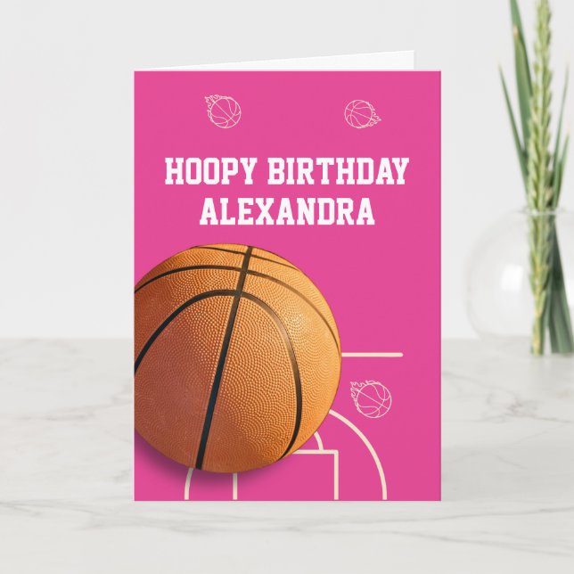 Tarjeta Basketball Happy Birthday Card Sports Funny Pink (Anverso)