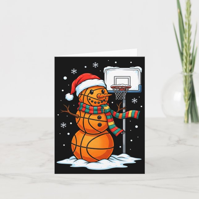 Tarjeta Basketball Snowman Christmas Santa Hat Funny Xmas  (Anverso)