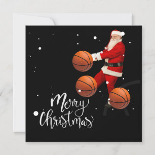 Tarjeta Básquetbol Feliz Navidad con Santa Claus