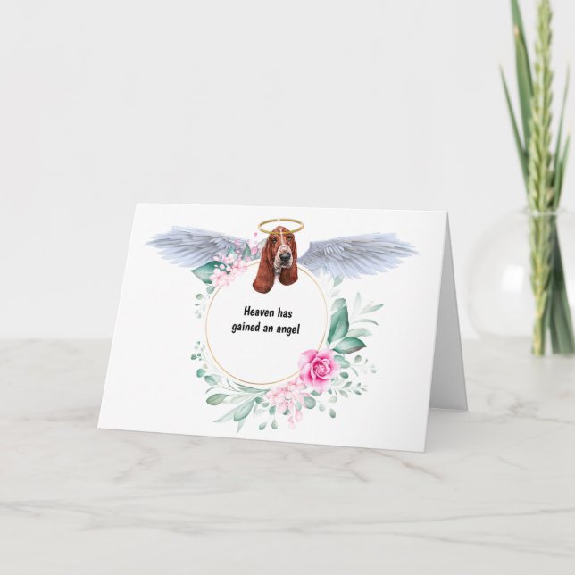 Tarjeta Basset hound angel alas compasión wreath (Anverso)