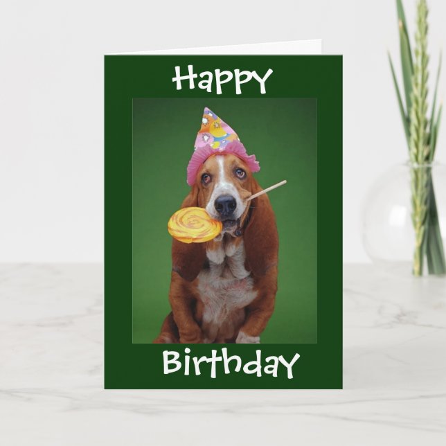Tarjeta Basset Hound Birthday Lollipop (Anverso)