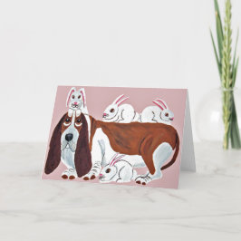 Tarjeta Basset Hound Con Bunny Friends
