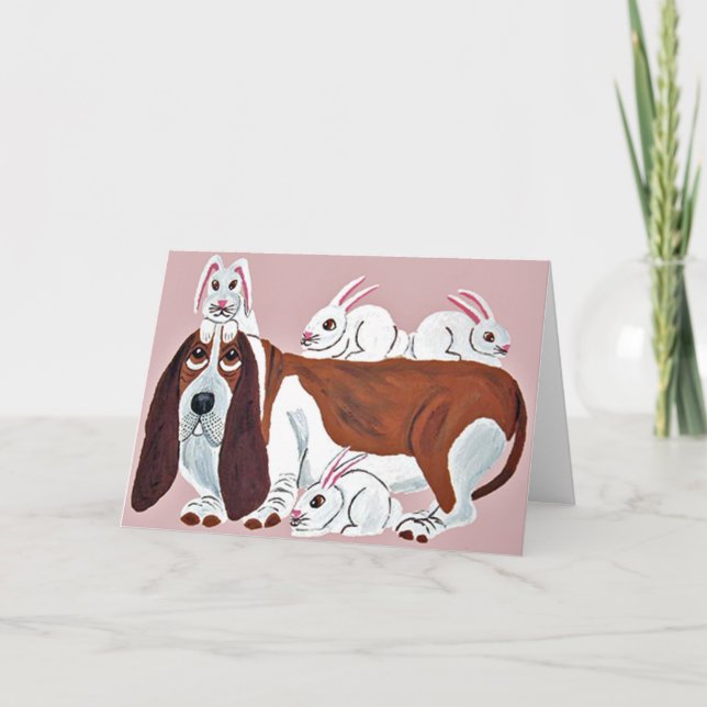 Tarjeta Basset Hound Con Bunny Friends (Anverso)