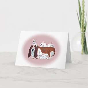 Tarjeta Basset Hound Con Bunny Friends
