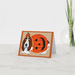 Tarjeta Basset Hound con disfraz de Jack-o-lantern de Hall