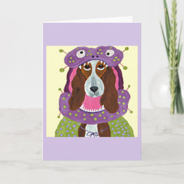 Tarjeta Basset Hound con disfraz de Monstruo Espantoso