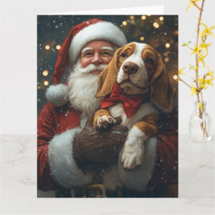 Tarjeta Basset Hound con Santa Claus Navidad Festiva