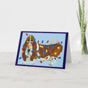 Tarjeta Basset Hound Enredado En Luces De Navidad