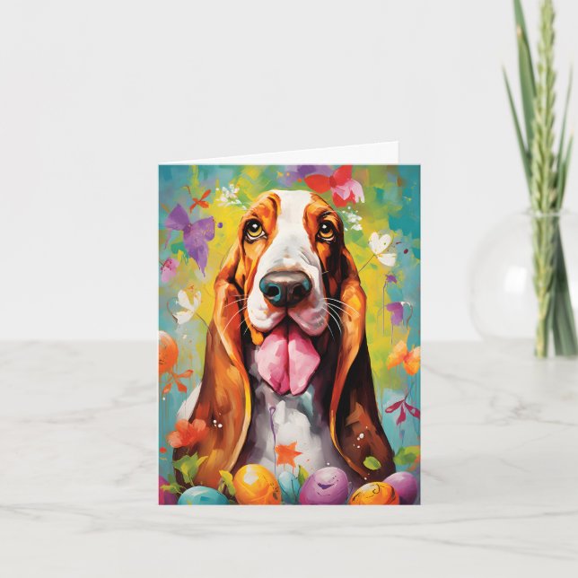 Tarjeta Basset Hound Happy Easter (Anverso)