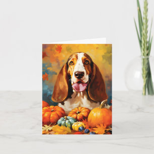 Tarjeta Basset Hound Otumn Acción de Gracias