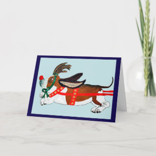 Tarjeta Basset Hound Rudolph El Reno de Nariz Roja