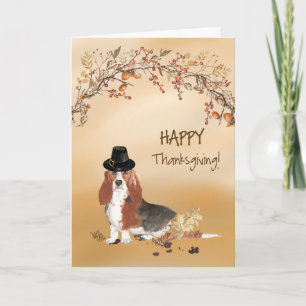 Tarjeta Basset Hound Sombrero Divertido de Peregrino Día d