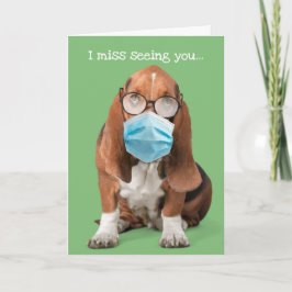 Tarjeta Basset Hound With Face Mask and Foggy Glasses