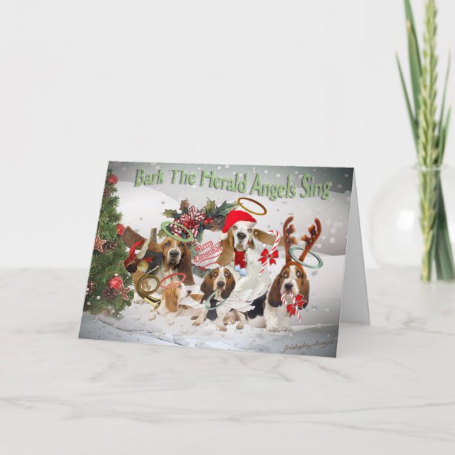 Tarjeta Basset Hound Xmas Bark Herald Angels (Anverso)