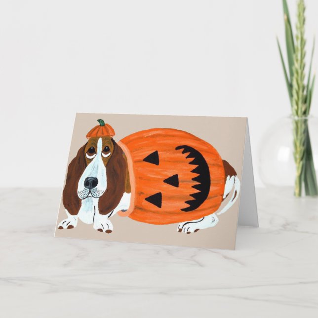 Tarjeta Basset In Pumpkin Suit (Anverso)