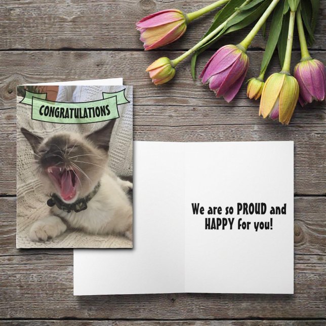 Tarjeta Bastante felicitaciones gritando foto de gatito si (Funny cat cover template greeting card. )