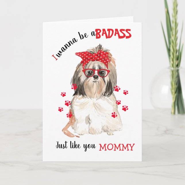 Tarjeta Bastón feliz del día de la madre por el perro de S (Anverso)