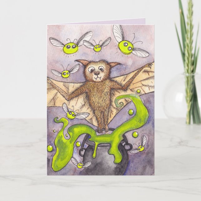 Tarjeta Bat & Cauldron Halloween (Anverso)