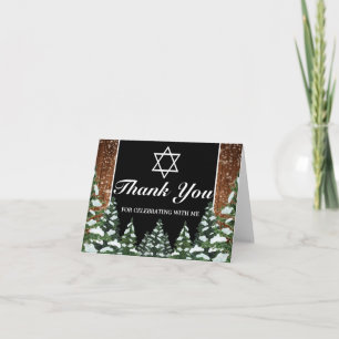 Tarjeta Bat Mitzvah Bar Black Snowowy Wood Forest Gracias