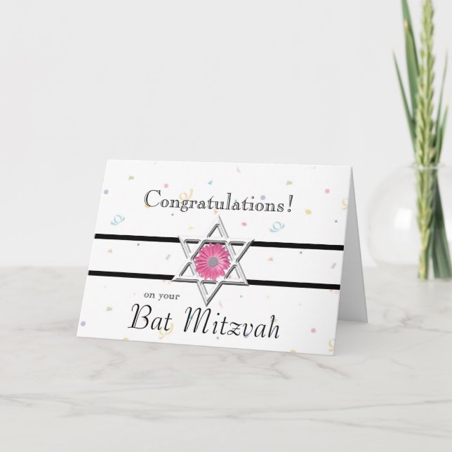 Tarjeta Bat Mitzvah Felicitaciones - Estrella de David+Flo (Anverso)