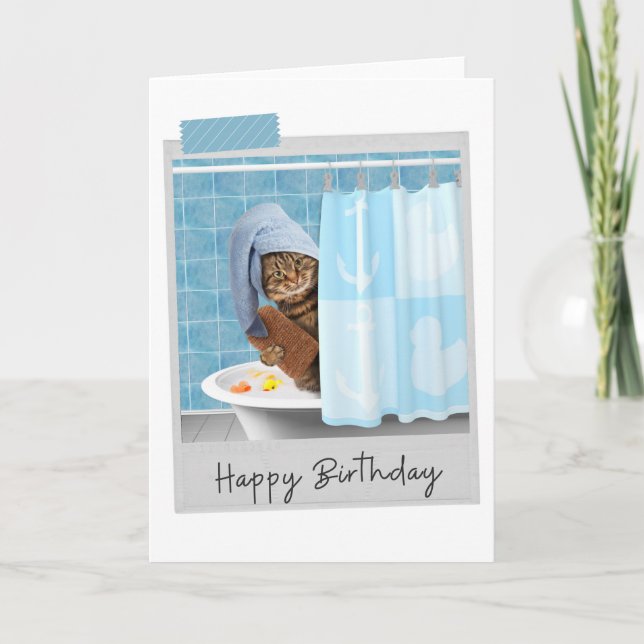 Tarjeta Bathtime Cat Funny Birday Card (Anverso)