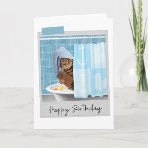 Tarjeta Bathtime Cat Funny Birday Card